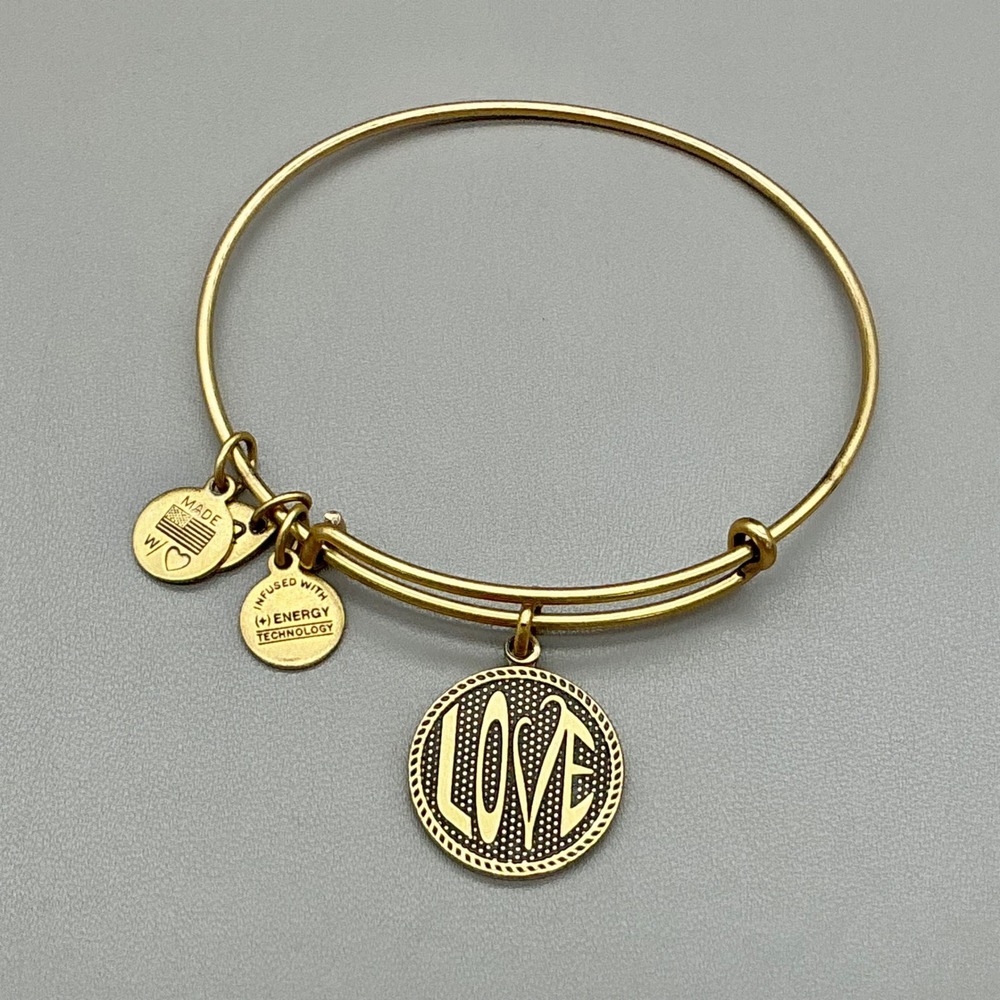 Alex And Ani Love Charm Bangle Bracelet Women Gold Tone Expandable Stackable